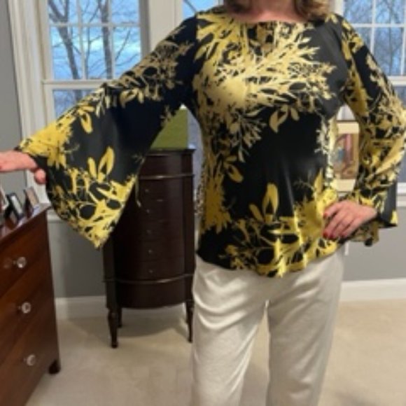 Josie Natori Silk Top with Bell Sleeves - Picture 2 of 3